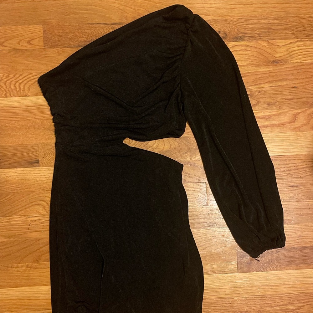 LYANER One Shoulder Long Sleeve Cutout Bodycon Club Cocktail Mini Dress